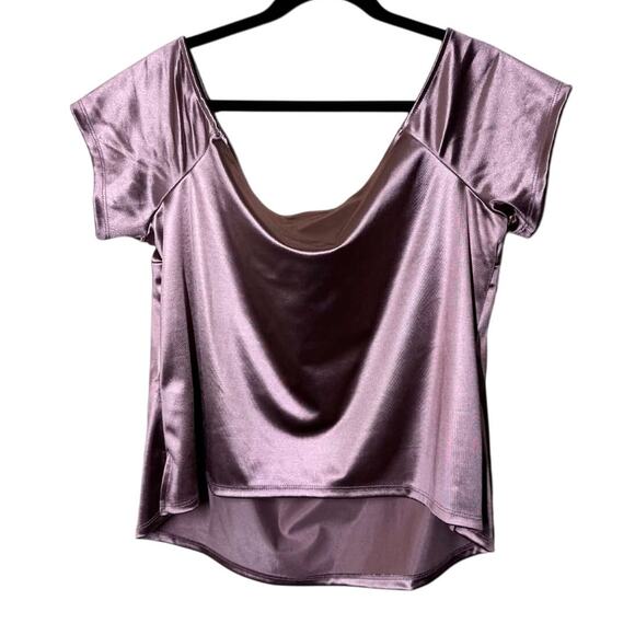 TORRID OFF THE SHOULDER CUTOUT TOP STRETCH SATIN PINK SIZE 2 - Picture 3 of 6